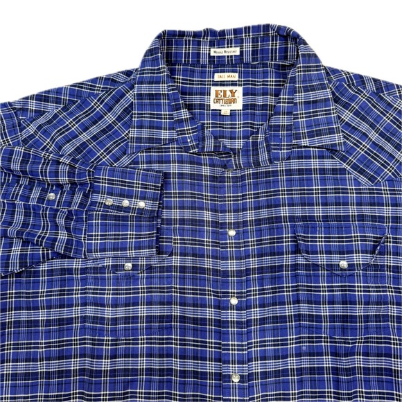 Ely Cattleman Other - Ely Cattleman Shirt Mens 4XL (20/36) Tall Blue Plaid Pearl Snap Vintage